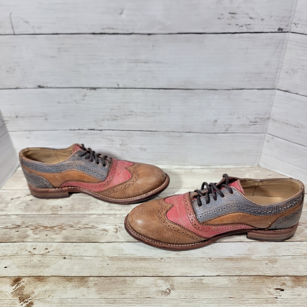 Bed Stu Brown, Pink & Blue Leather Wingtip Oxfords - Picture 9 of 13